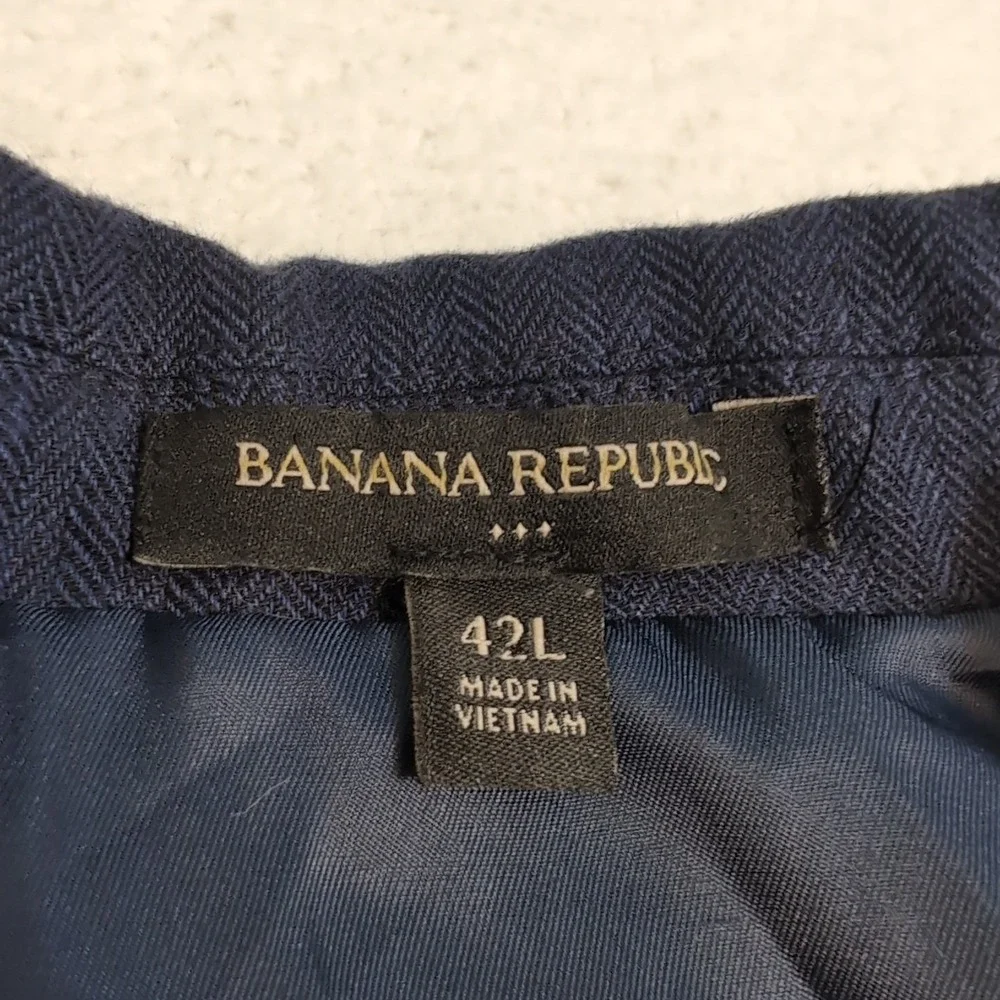 BANANA REPUBLIC Linen Blend Blazer Men's 42L Blue Solid Harringbone Slim Fit‎